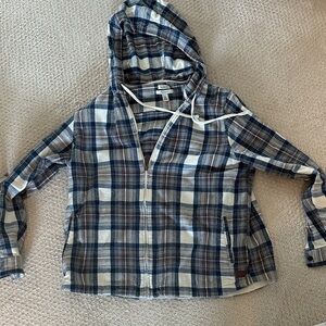 L.L. Bean Navy and Cream Plaid Hooded Zip Jacket